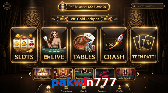 Main screen of Pakwin777 casino page for PK players